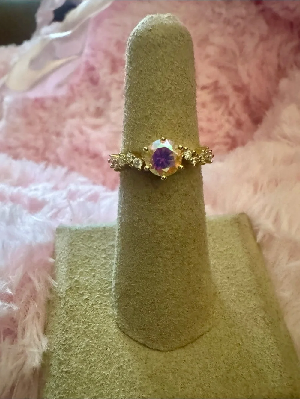 Moissanite Gold Aurora Opal-Cut Solitaire Ring with Side Accents